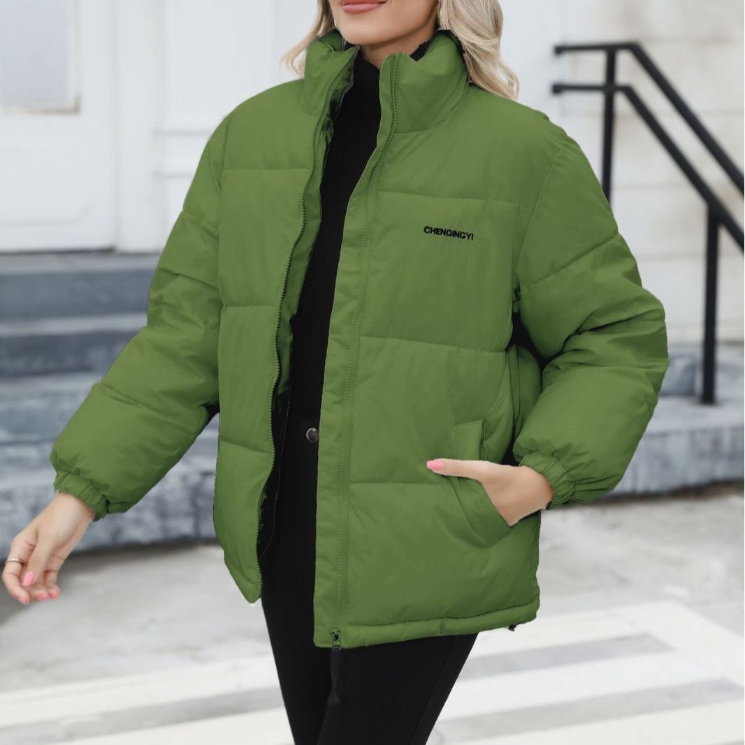 Wintermantel Damen Lässiger Winddichter Daunenbaumwollmantel Warme Verdickte Jacke Solide Oberbekleidung Allgleiches Lose Oberteile Kleidung